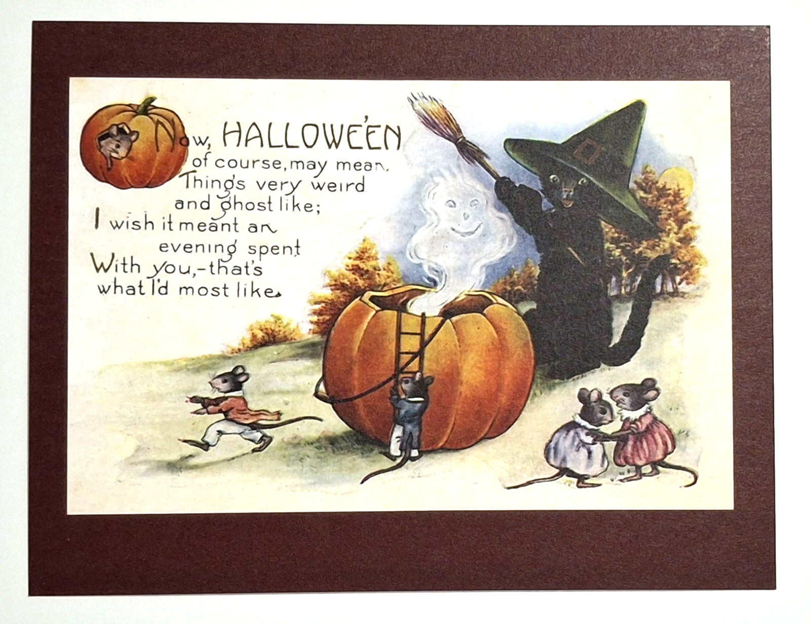 *HALLOWEEN* Vintage Reproduced Image Postcard: Black Cat, Mice, Poem *HALLOWEEN* Vintage Reproduced Image Postcard: Black Cat, Mice, Poem