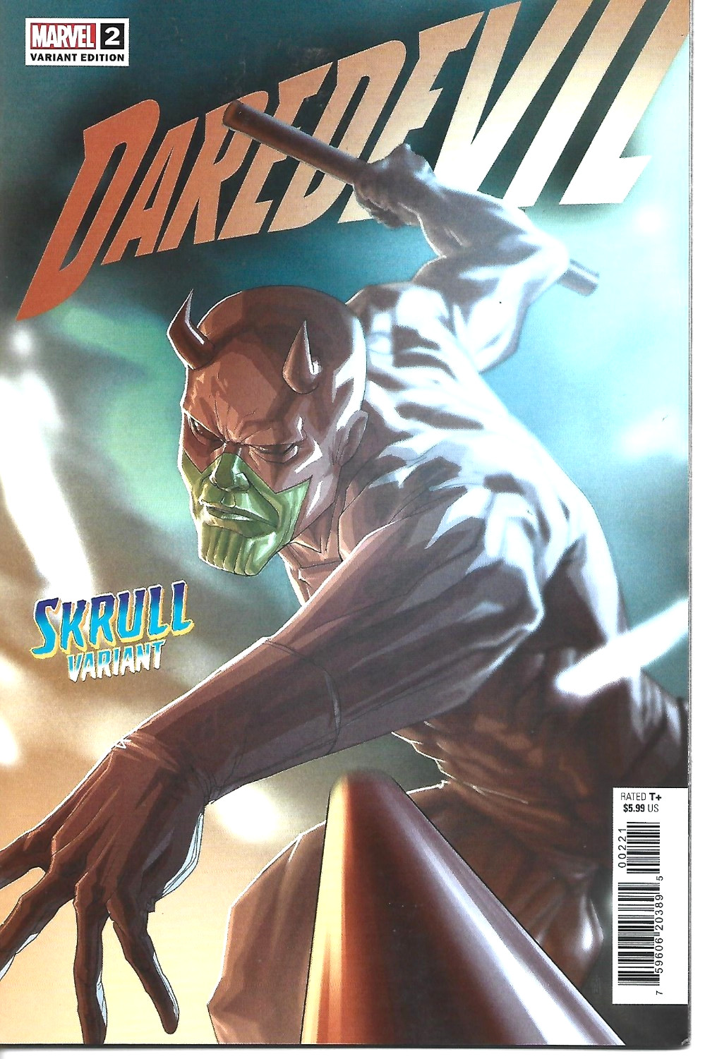 DAREDEVIL #2 PETE WOODS  SKRULL VARIANT MARVEL COMICS 2022 BAGGED AND BOARDED