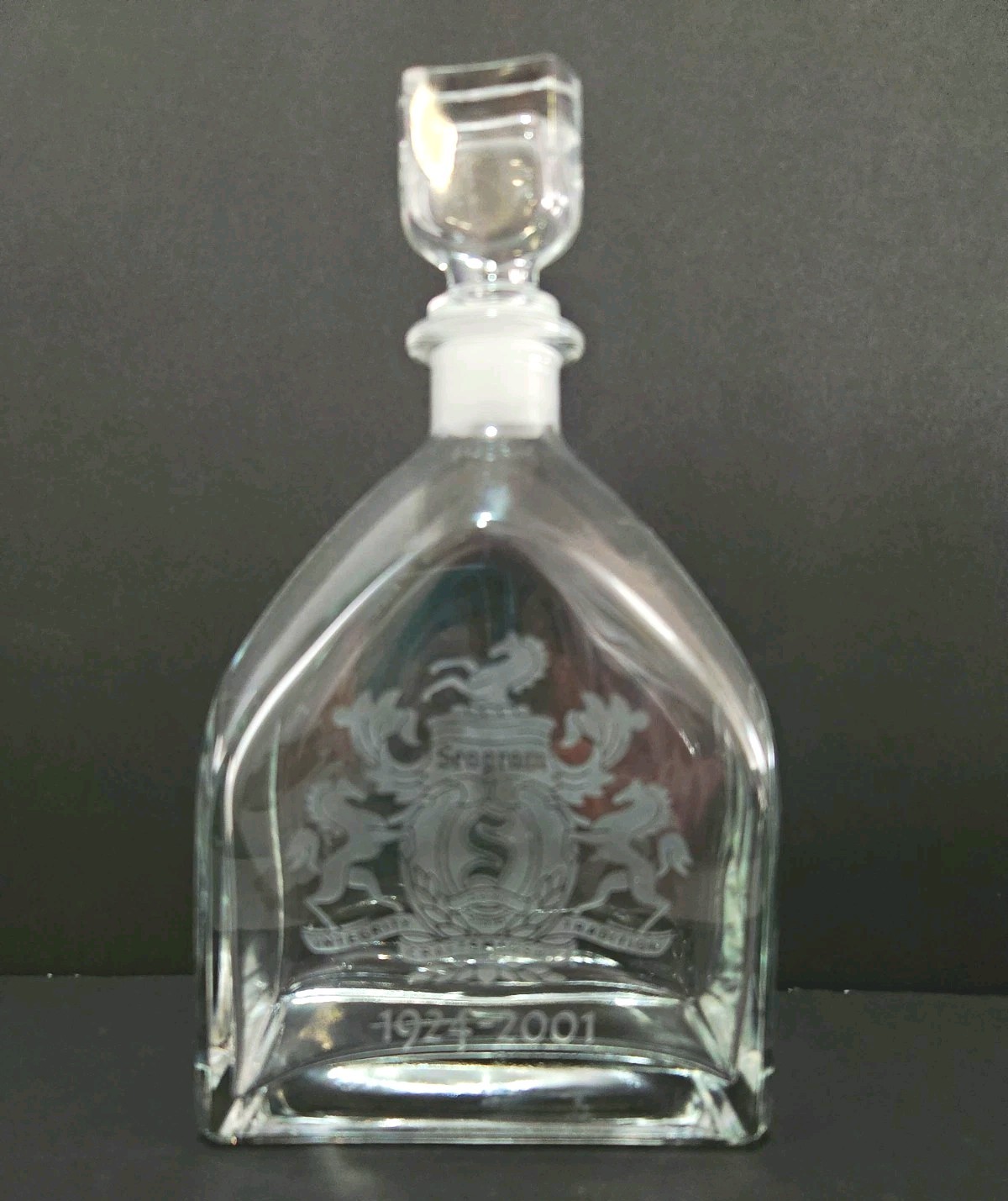 EXTREMELY RARE Etched Seagram's 75th Anniversary Decanter 10