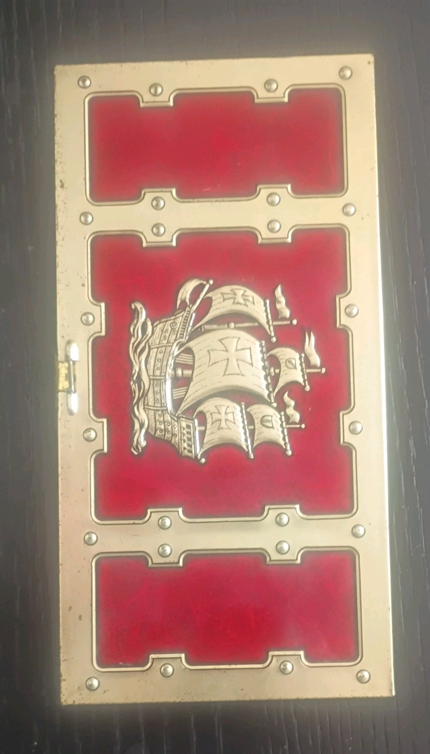 Antique Outsider Touring Boat Cookie Box Tin Antique Outsider Touring Boat Cookie Box Tin