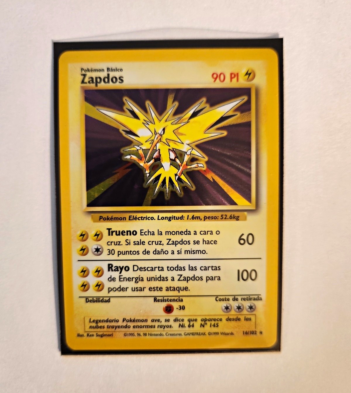 Pokémon Base Set Zapdos Holo 16/102 Spanish 1999 Trading Card