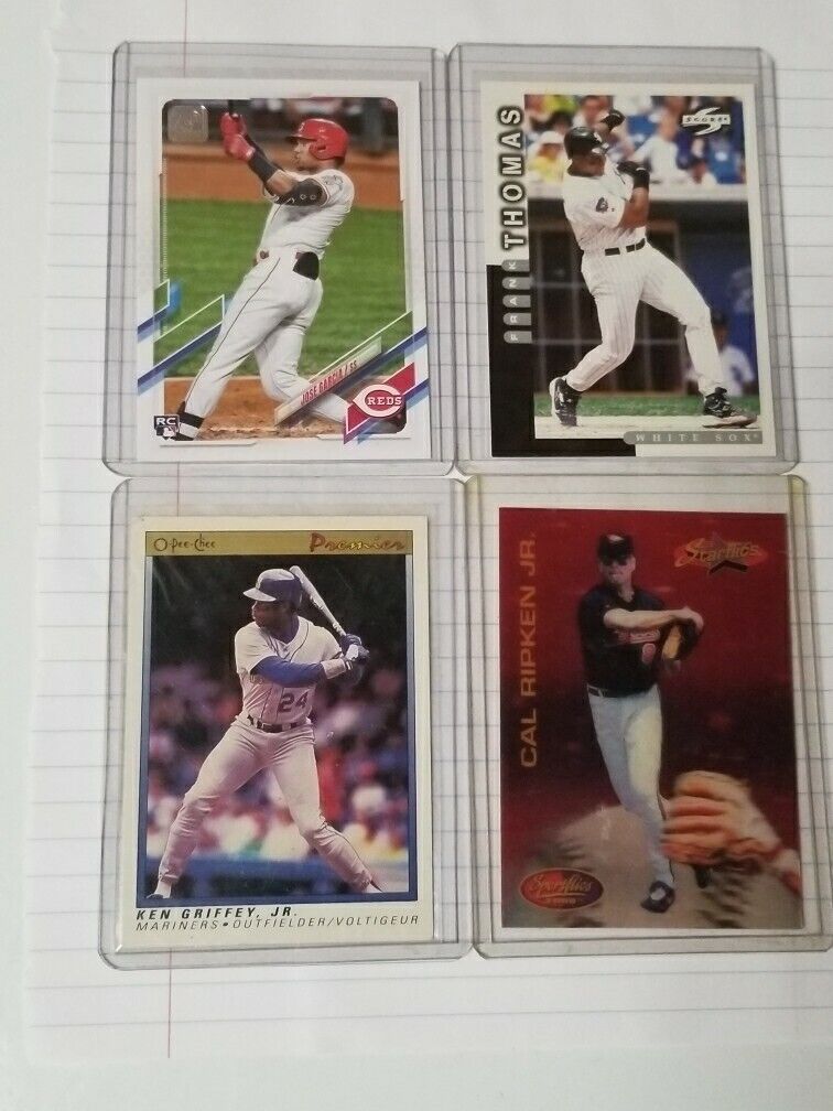 sports trading cards baseball. Jose Garcia RC, Frank T, Ken Griffey JR, Cal R JR