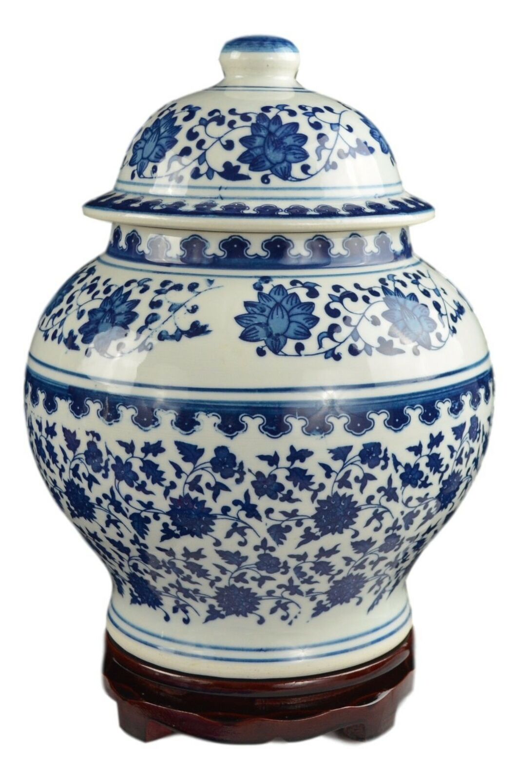 Classic Blue and White Porcelain Covered Jar Vase, China Ming Style, Jingdezh...
