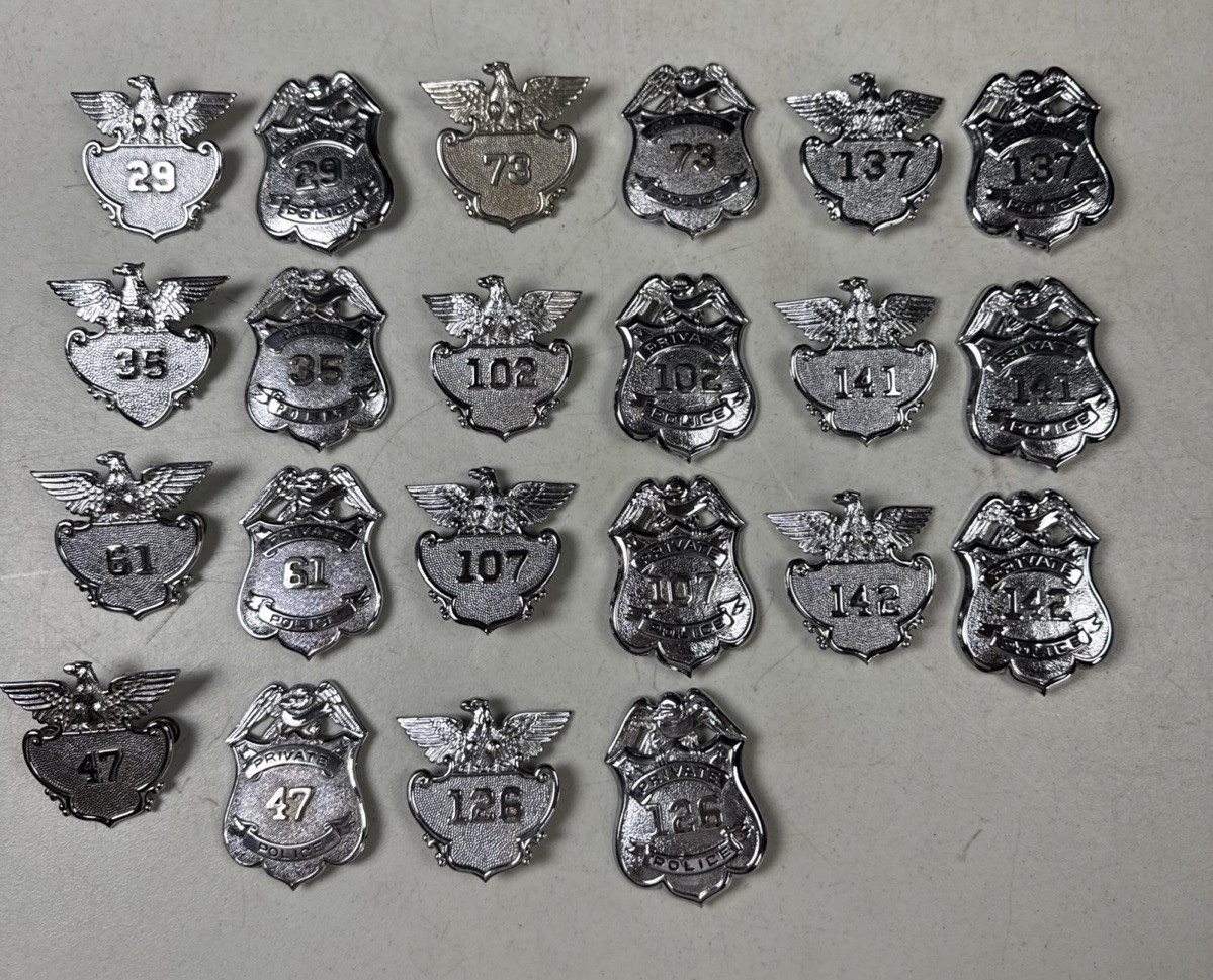 Vintage Silver Color Numbered Private Police Police Badge Lot Dawson Co. MFG