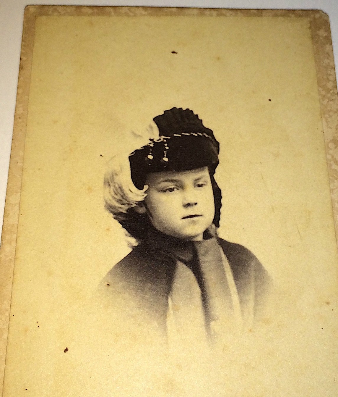 Antique Civil War Era Victorian Winter Fashion Child Interesting Hat CDV Photo Antique Civil War Era Victorian Winter Fashion Child Interesting Hat CDV Photo