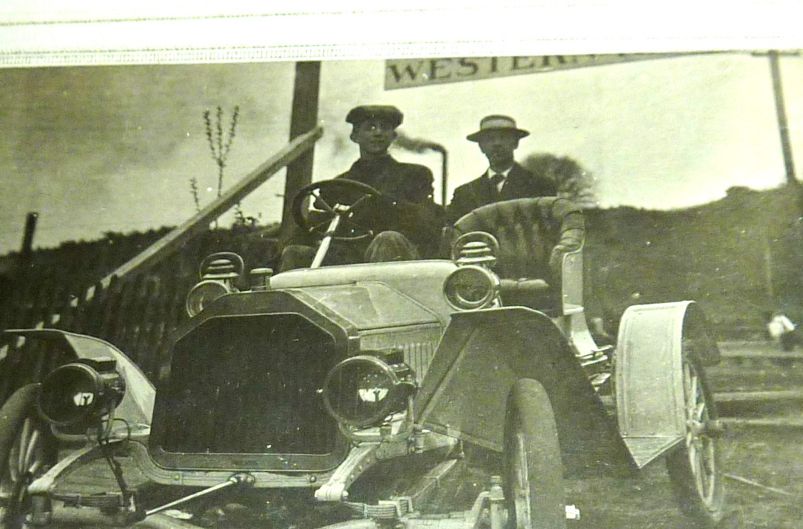 1910 RPPC Antique Brass Era Automobile Touring Car 2 Men AZO Photo Postcard