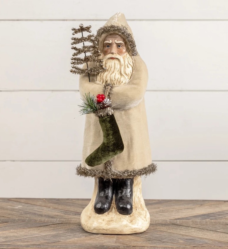 Primitive Oatmeal Velvet Belsnickle Santa Claus Figure Paper Mache 16.5 Primitive Oatmeal Velvet Belsnickle Santa Claus Figure Paper Mache 16.5