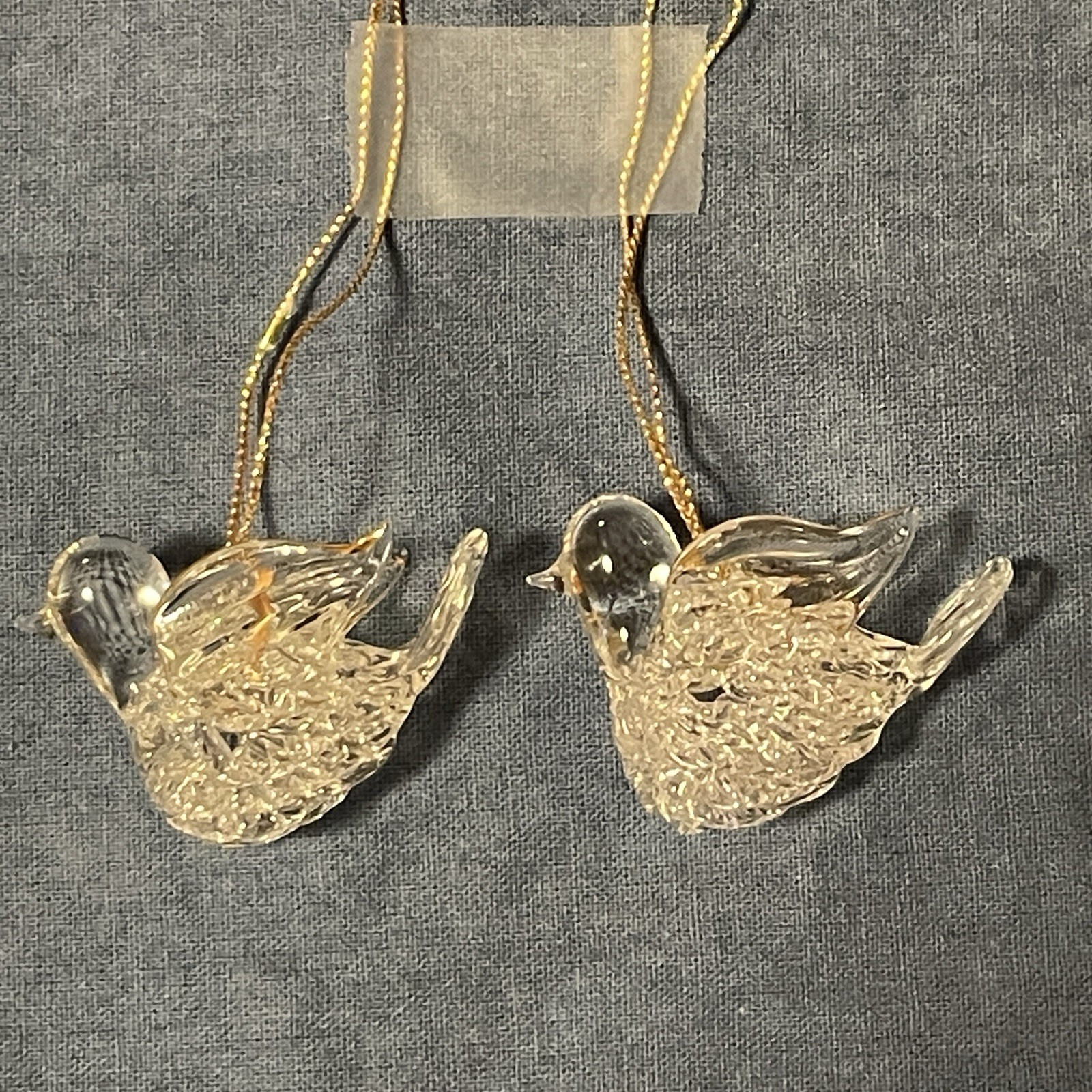 Two Vintage Hand Blown Spun Crystal Mini Christmas Dove Ornaments, Elegant Glass Two Vintage Hand Blown Spun Crystal Mini Christmas Dove Ornaments, Elegant Glass