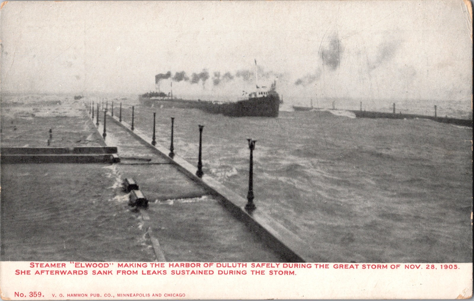 RPPC Steamer Elwood Duluth Minnesota Storm 11-28-1905 