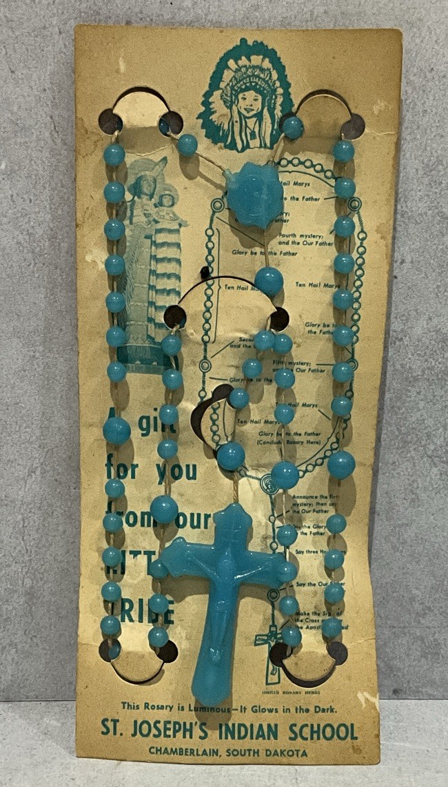 Vtg St. Joseph’s Indian School Glow-in-the-Dark Blue Rosary w/ Crucifix Card Vtg St. Joseph’s Indian School Glow-in-the-Dark Blue Rosary w/ Crucifix Card