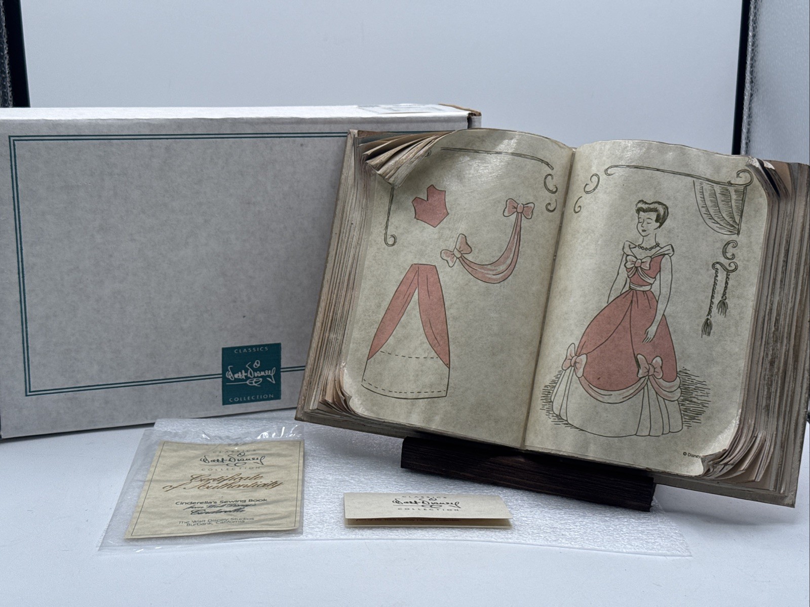 WDCC Disney Cinderella’s Sewing Book COA Stand & Original Box 1993 Decoupage New WDCC Disney Cinderella’s Sewing Book COA Stand & Original Box 1993 Decoupage New
