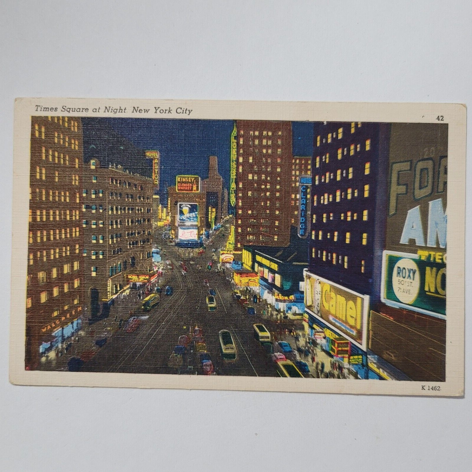 New York City NY Times Square At Night Linen Vintage Postcard Camel Pepsi Ads
