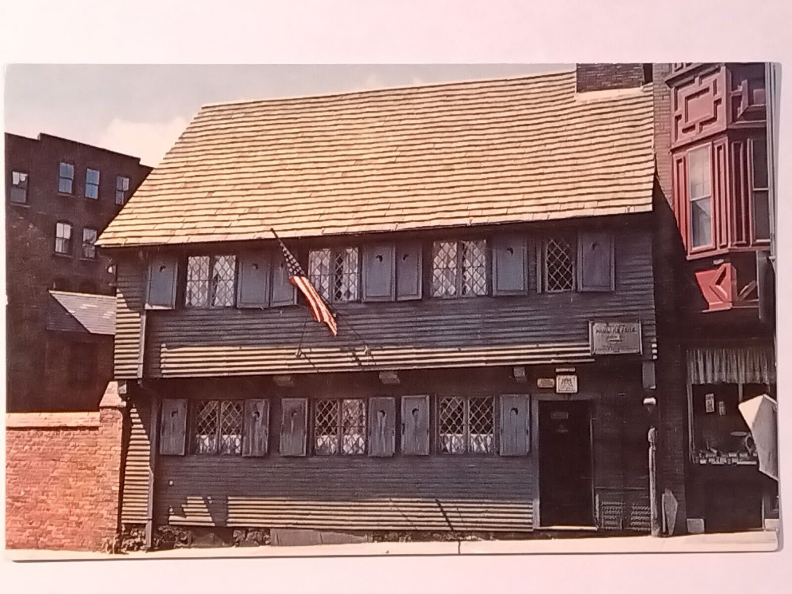 Paul Revere 's House Boston Massachusetts Street View American Flag Postcard