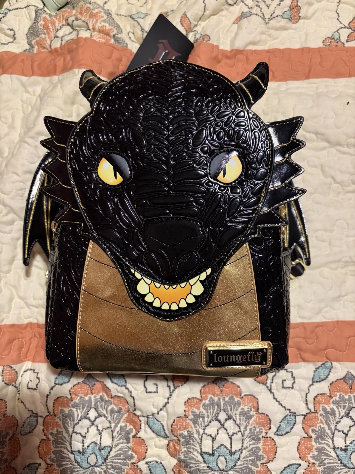 Loungefly Fourth Wing Black Gold Dragon Mini Backpack - BAM Exclusive Loungefly Fourth Wing Black Gold Dragon Mini Backpack - BAM Exclusive