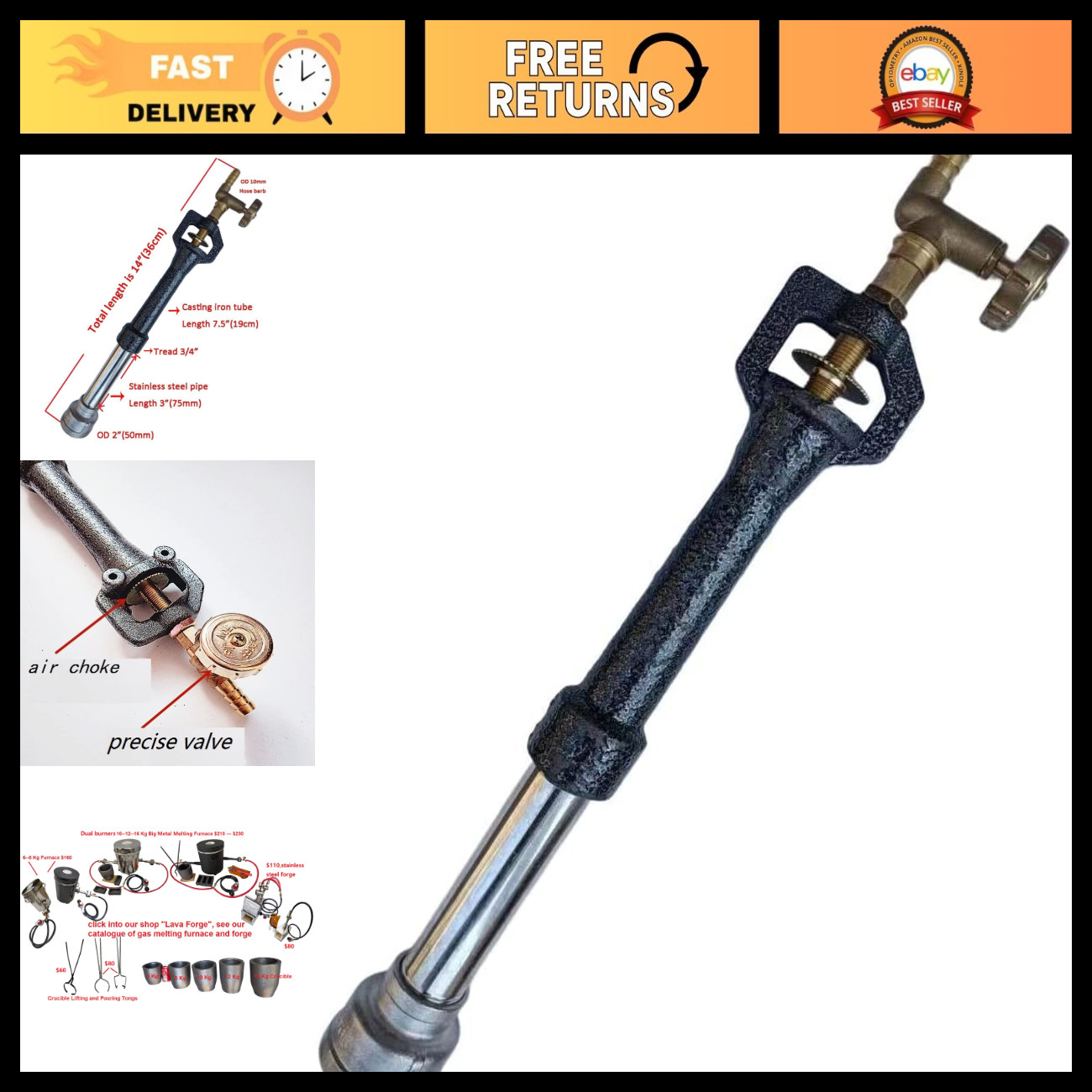 High-Performance Propane Forge Burner for Blacksmithing & Metal Melting Furnace High-Performance Propane Forge Burner for Blacksmithing & Metal Melting Furnace