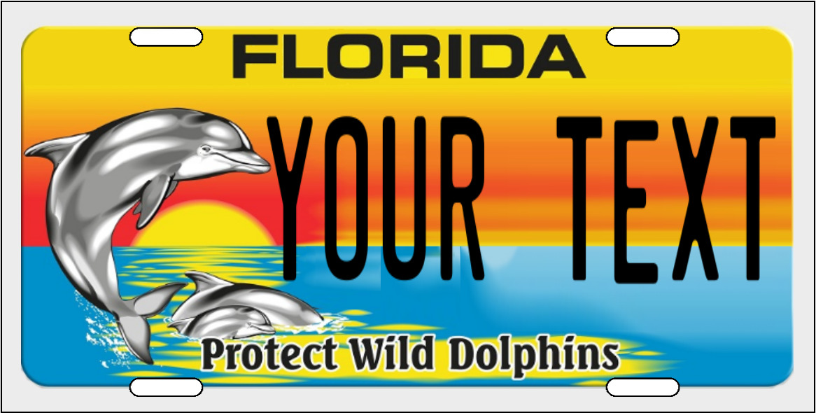 FLORIDA Personalized Custom License Plate for Auto DOLPHIN PROTECT WILD DOLPHINS
