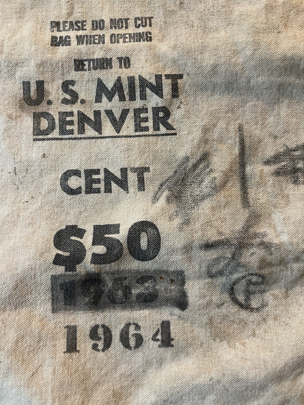 1964 U. S. Mint Denver Empty Coin Bag 1964 U. S. Mint Denver Empty Coin Bag