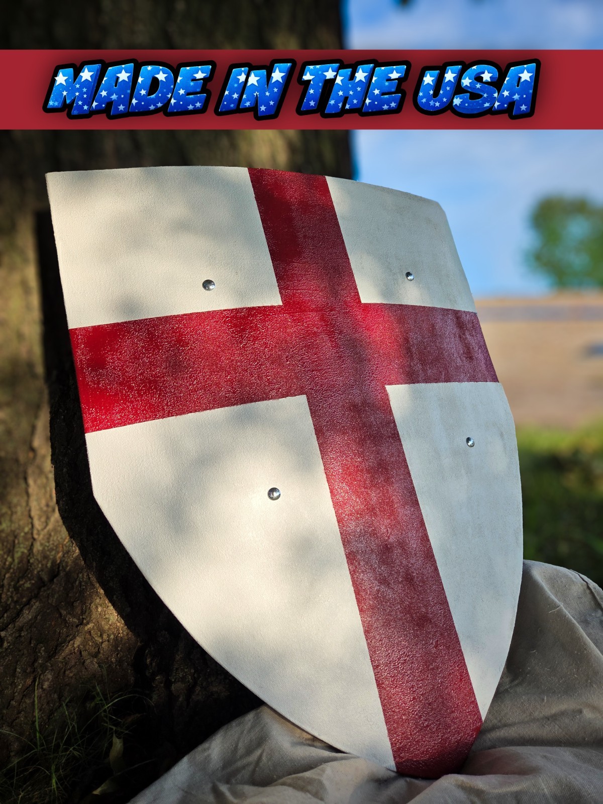 Large Authentic Handmade Canvas & Wood Medieval Replica Crusader Heater Shield Large Authentic Handmade Canvas & Wood Medieval Replica Crusader Heater Shield