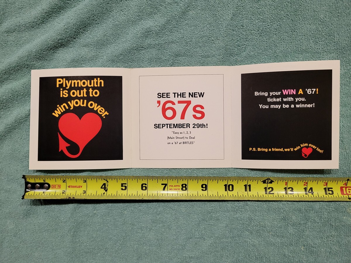 1967 PLYMOUTH PROMOTIONAL FOLDOUT BOOKLET PAMPHLET MOPAR CHRYSLER NOS 1967 PLYMOUTH PROMOTIONAL FOLDOUT BOOKLET PAMPHLET MOPAR CHRYSLER NOS