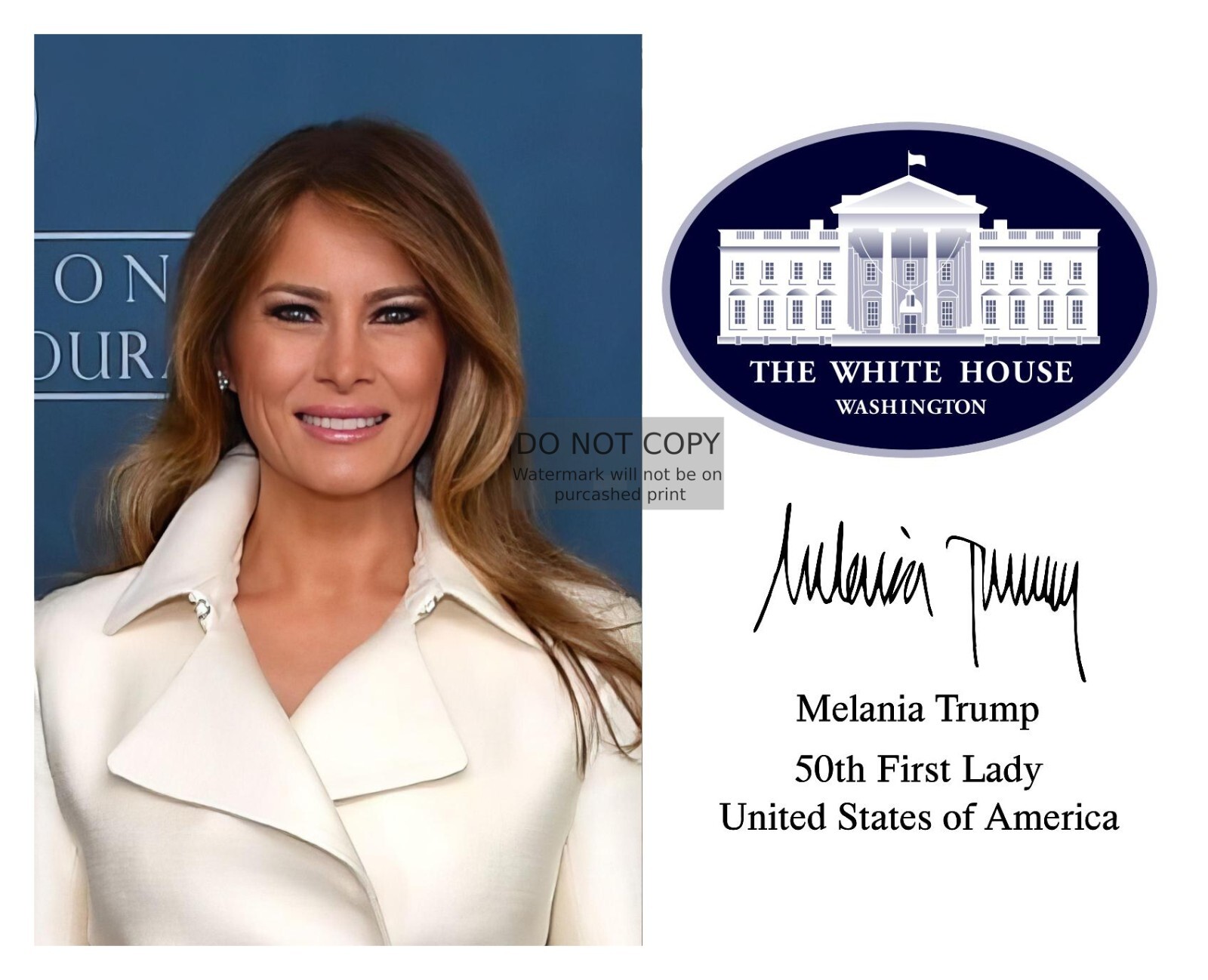 FIRST LADY MELANIA TRUMP WHITE HOUSE SEAL AUTOGRAPHED 8X10 PHOTO REPRINT FIRST LADY MELANIA TRUMP WHITE HOUSE SEAL AUTOGRAPHED 8X10 PHOTO REPRINT