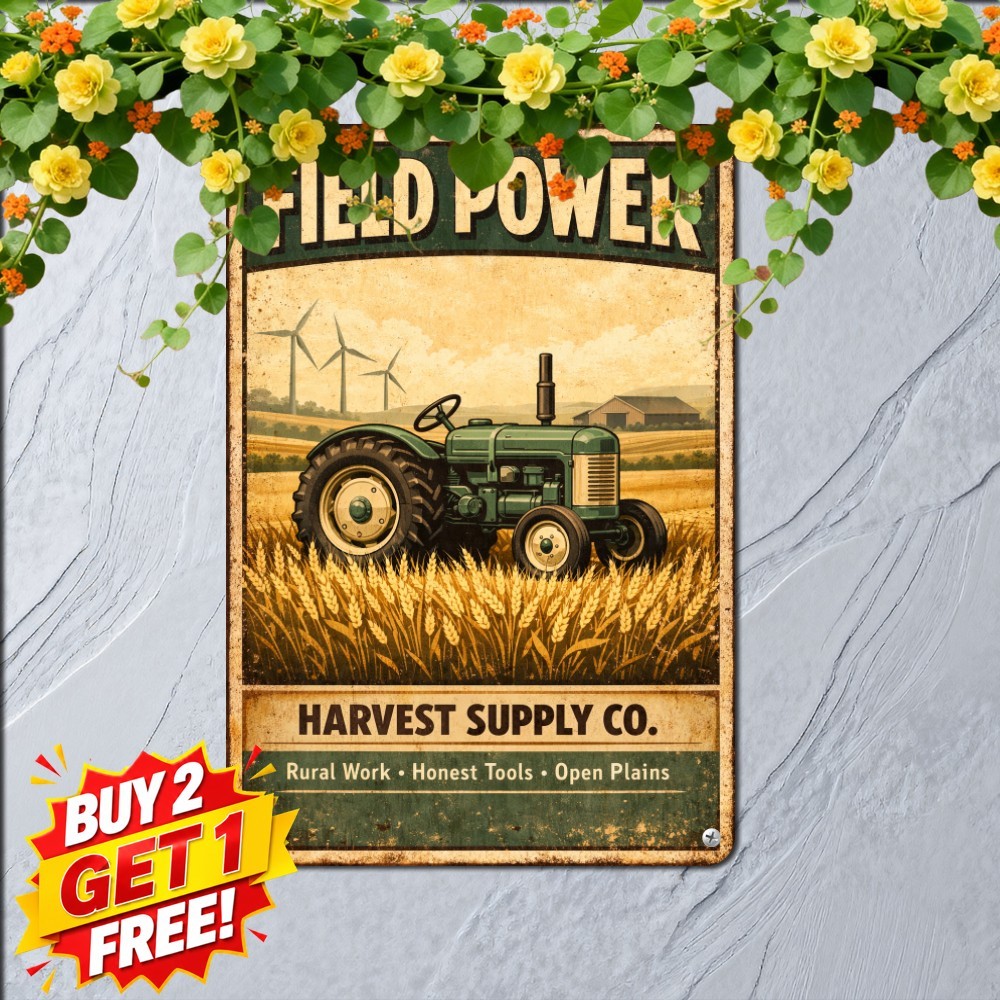 vintage farm tractor wheat field harvest distressed retro poster