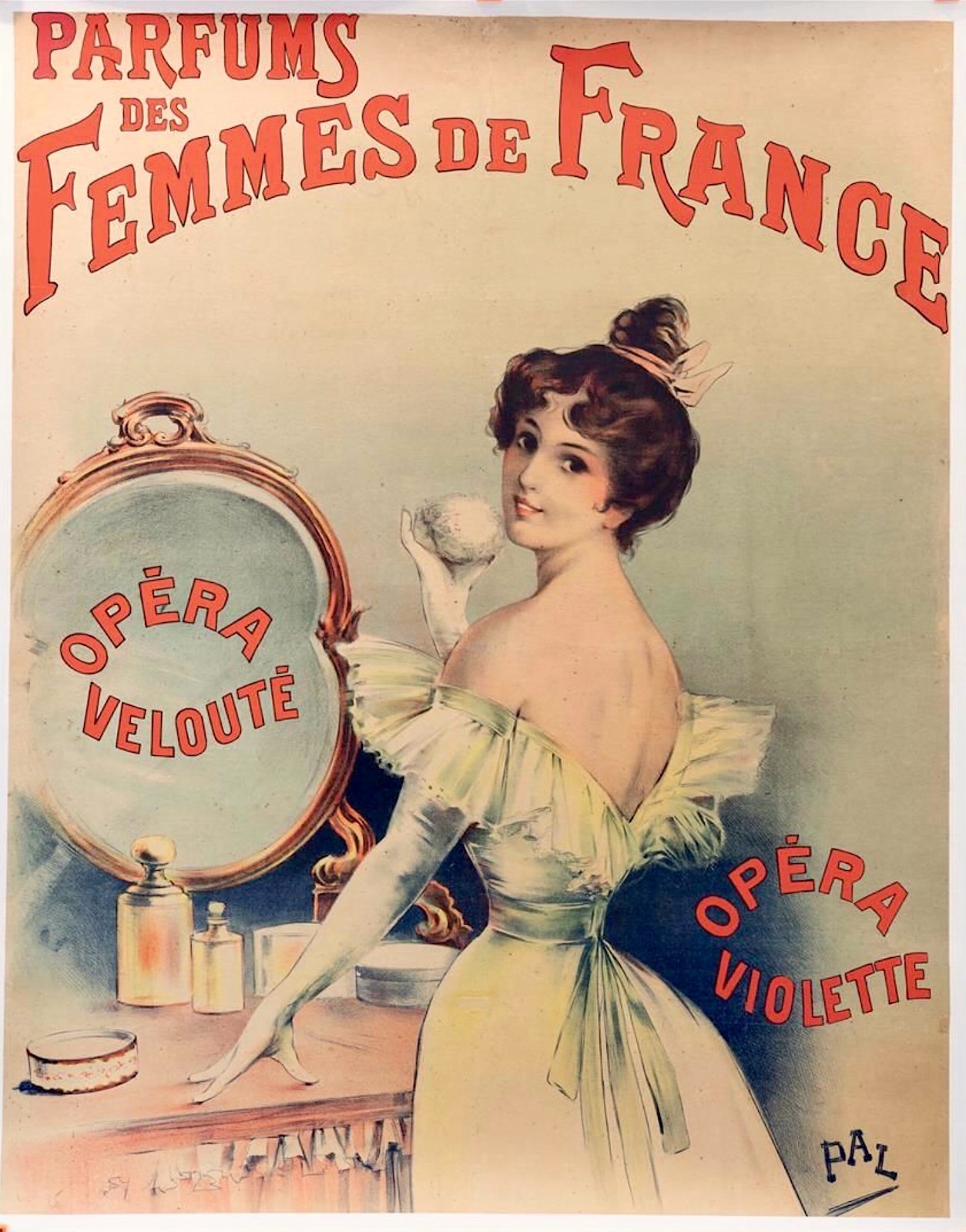 ORIGINAL Large 1896 French Perfume Poster PAL Vanity Boudoir Salon Art Nouveau ORIGINAL Large 1896 French Perfume Poster PAL Vanity Boudoir Salon Art Nouveau