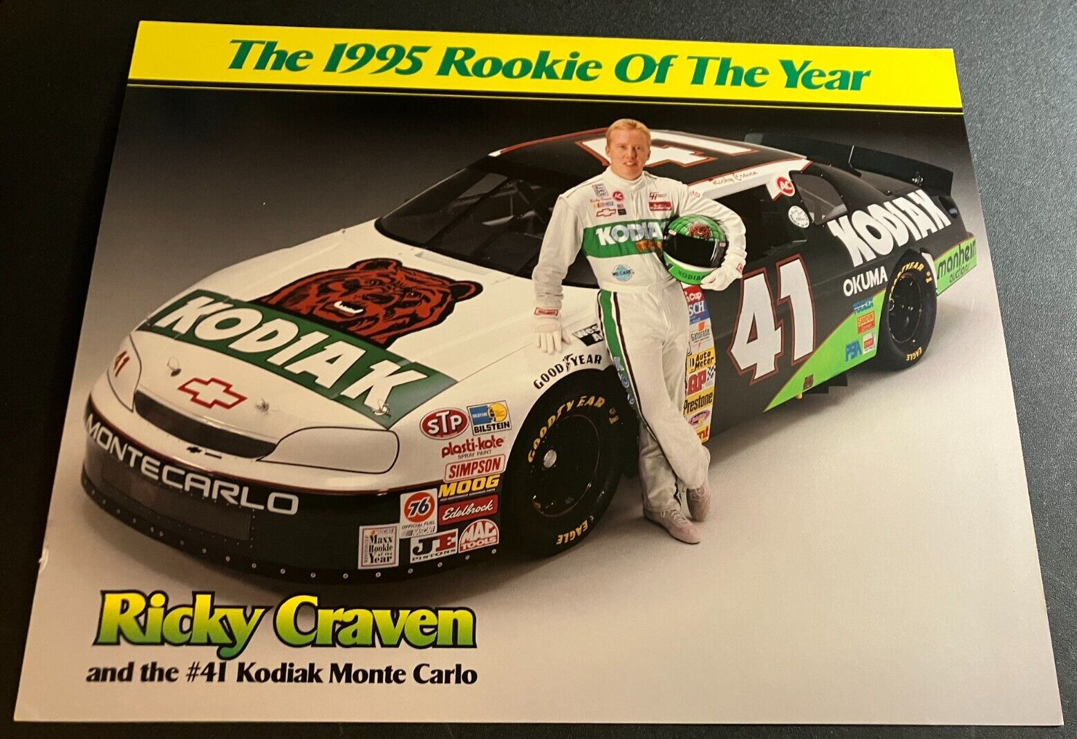 1995 Ricky Craven #41 Kodiak Chevrolet Monte Carlo - NASCAR Hero Card Handout