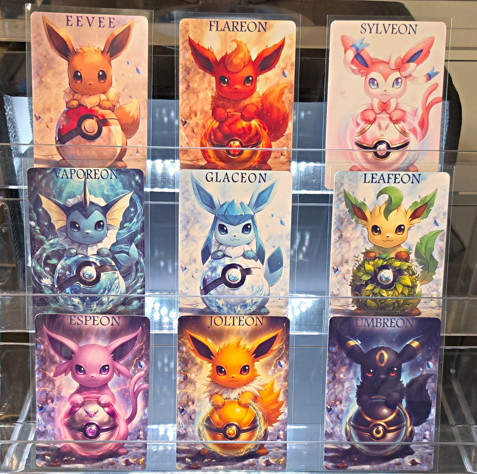 Eevee Eevolutions Pokeball 9-Card Fan Art Collectors Lot - Custom Cards