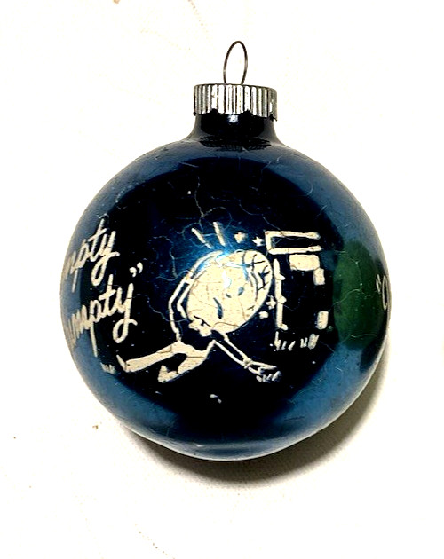 Vintage Shiny Brite Blue Humpty Dumpty Stencil Mica Glass Christmas Ornament USA