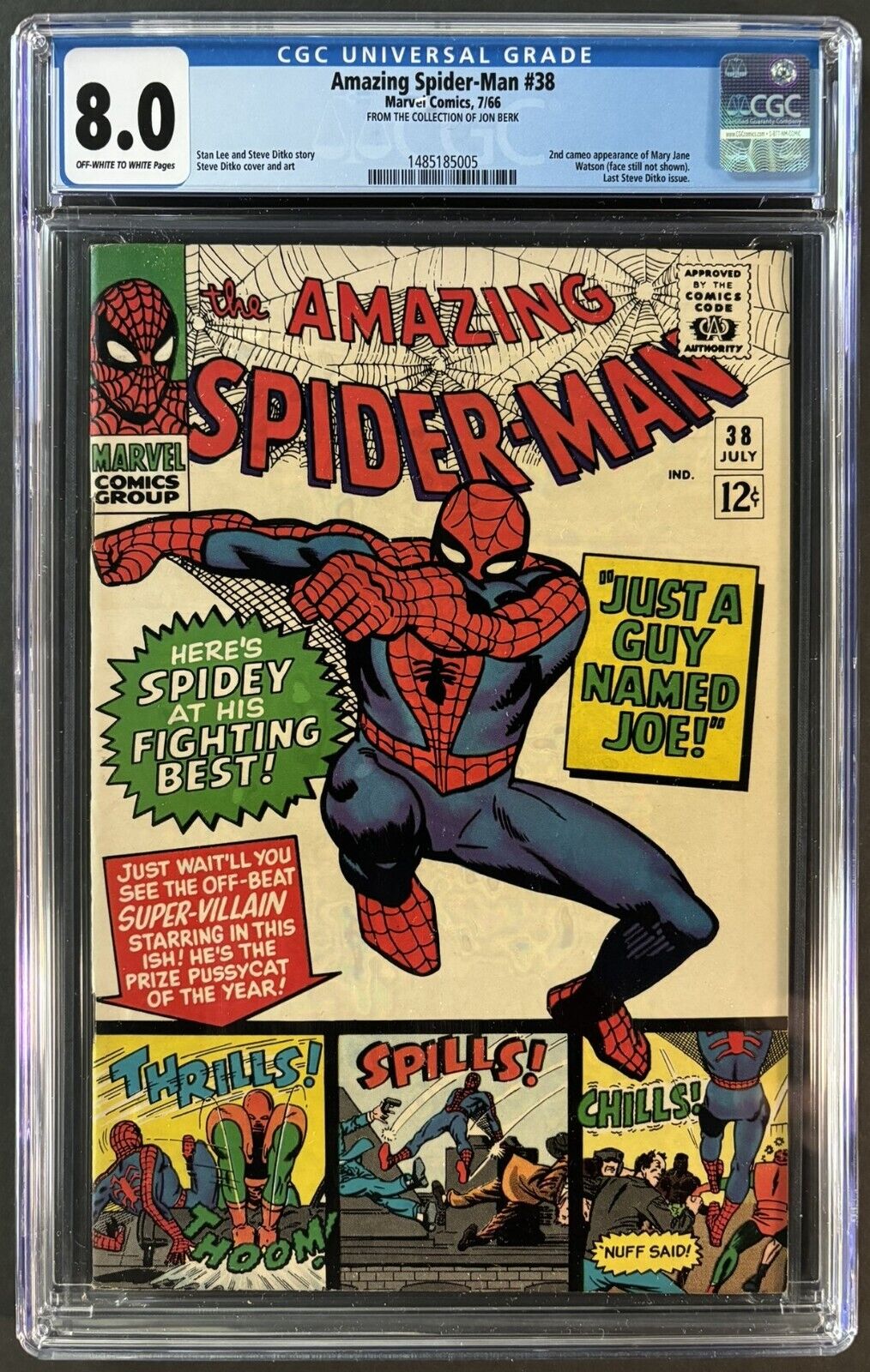 AMAZING SPIDER-MAN #38 CGC 8.0 OW-W MARVEL COMICS JULY 1966 - LAST DITKO ISSUE