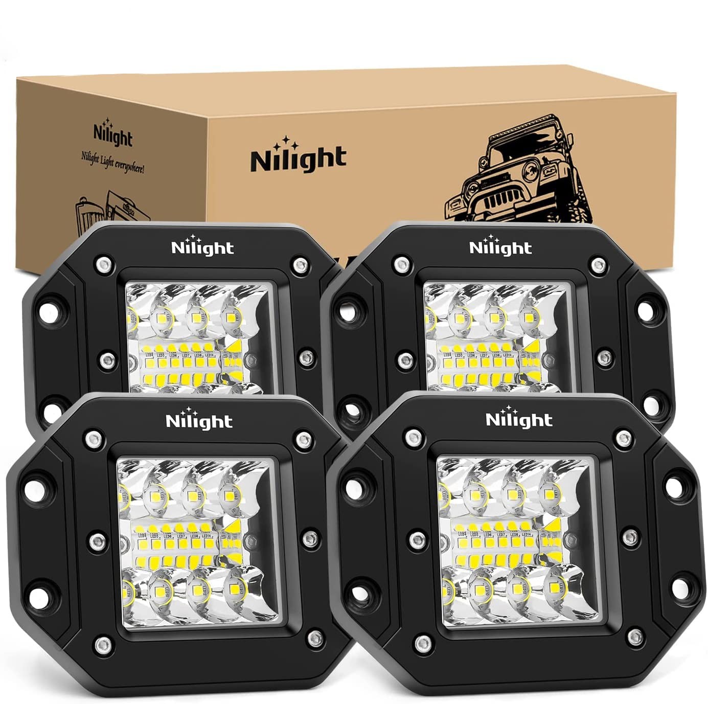 Nilight 4PCS 42W Flush Mount LED Light Pods - Upgraded Spot Flood Combo Beam Dri Nilight 4PCS 42W Flush Mount LED Light Pods - Upgraded Spot Flood Combo Beam Dri