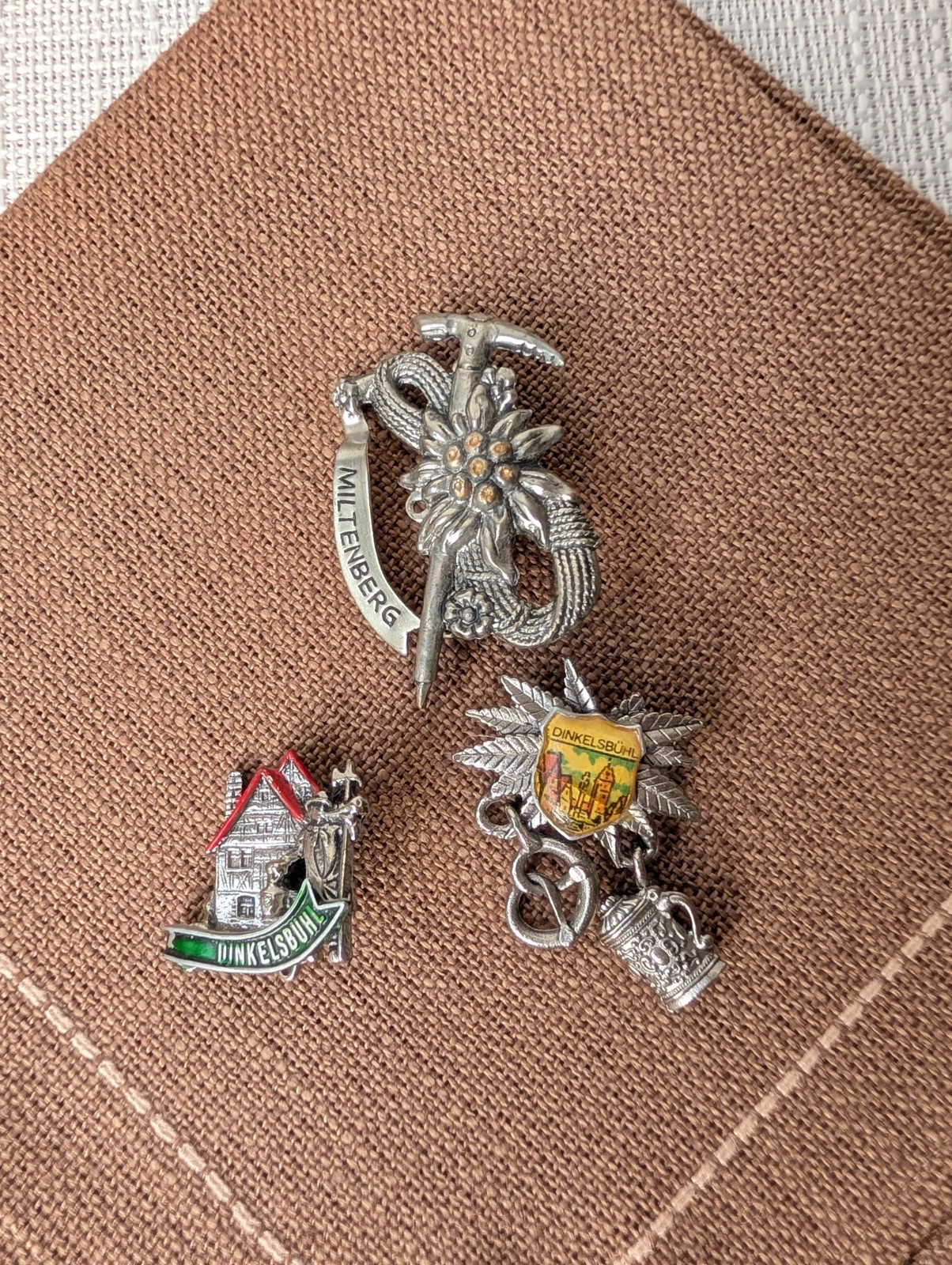 Vintage German Bavarian Souvenir Pins (Lot of 3) Dinkelsbuhl and Miltenberg Vintage German Bavarian Souvenir Pins (Lot of 3) Dinkelsbuhl and Miltenberg