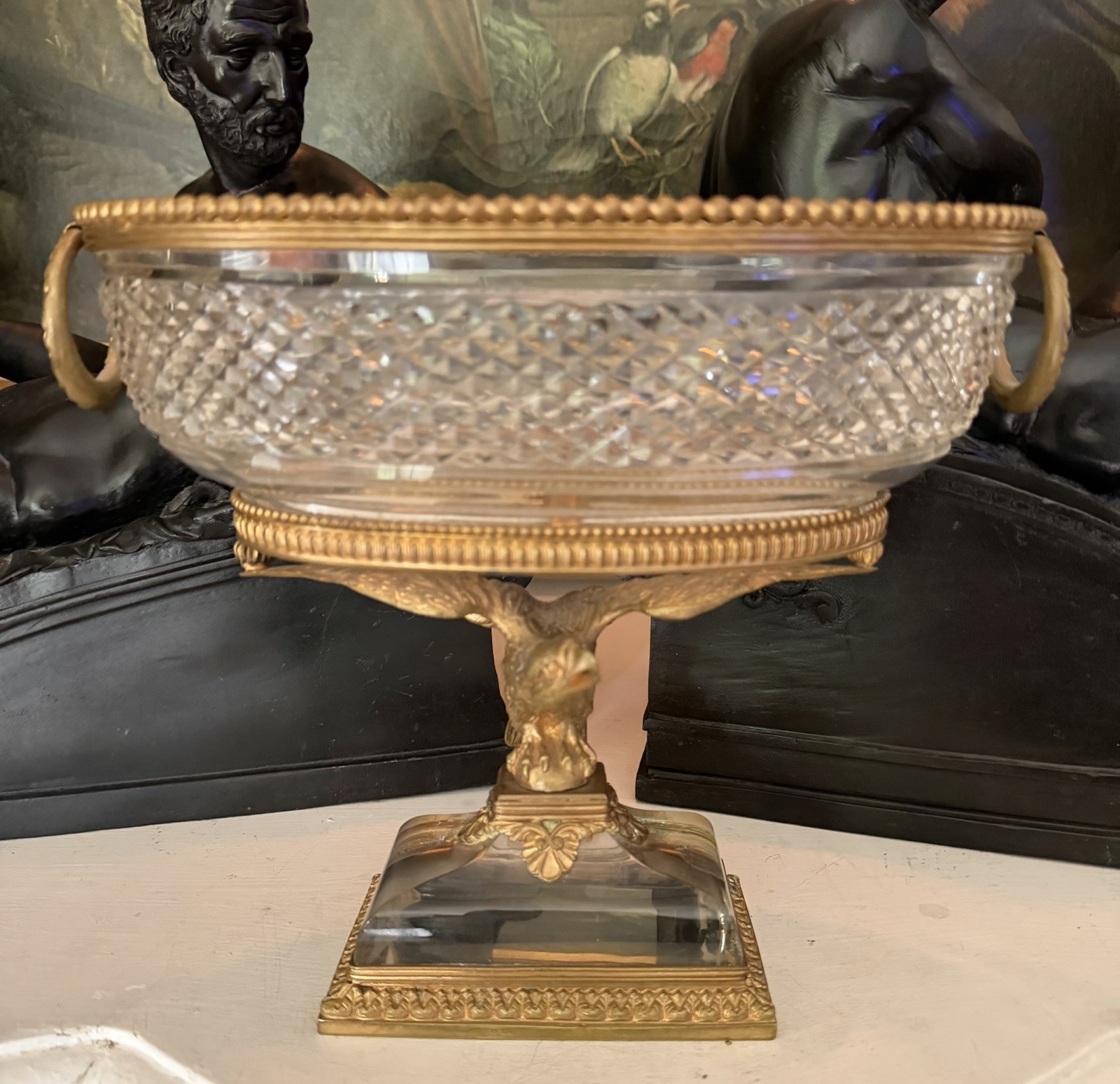 19TH C. FRENCH CRYSTAL/GILT BRONZE MOUNTED BOWL ON EAGLE BASE