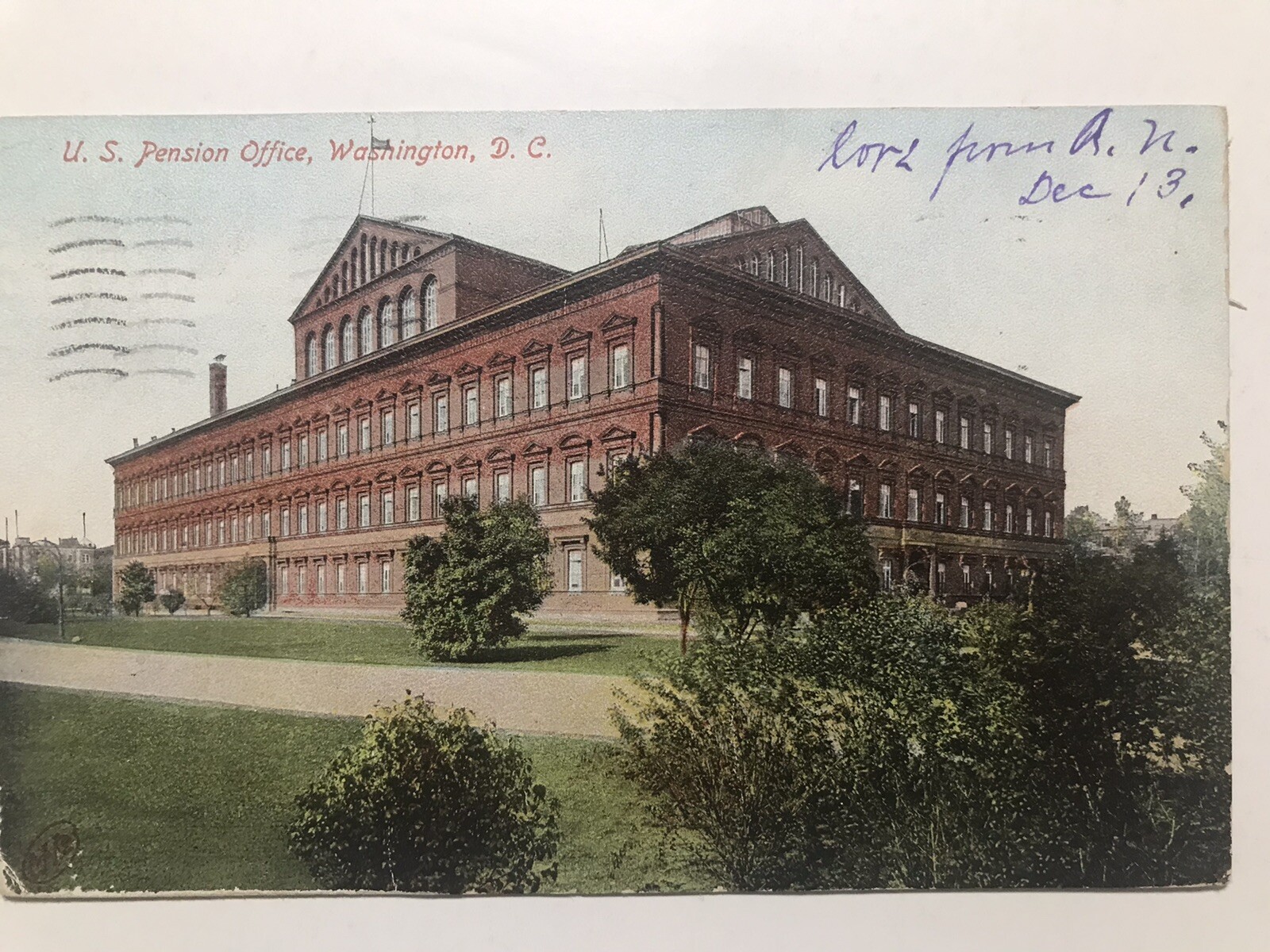 1906 U S Pension Office Washington D C Undivided Back Postcard 1906 U S Pension Office Washington D C Undivided Back Postcard