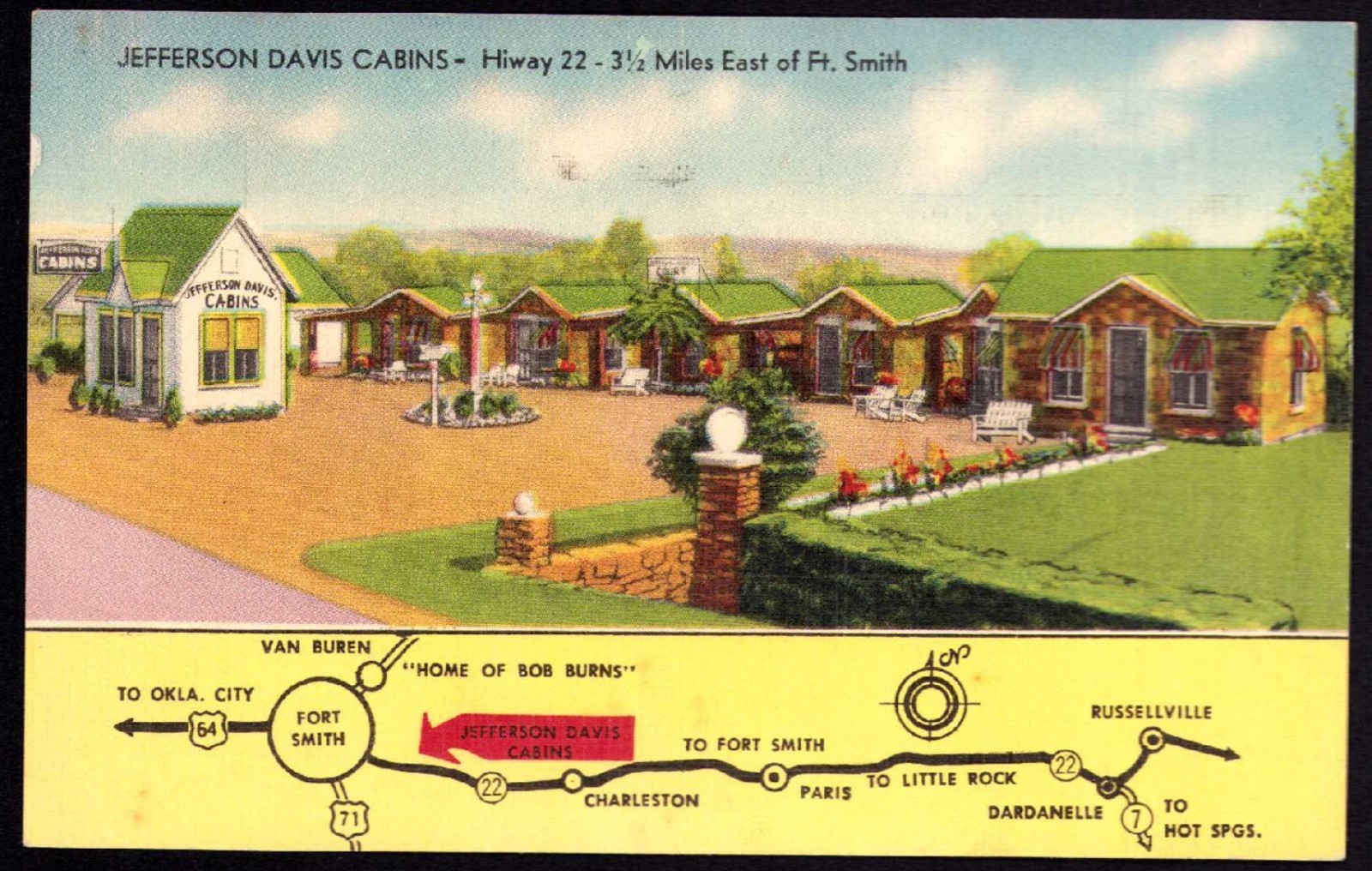 Postcard Arkansas AR Fort Smith Jefferson Davis Cabins Roadside America 1940 Postcard Arkansas AR Fort Smith Jefferson Davis Cabins Roadside America 1940