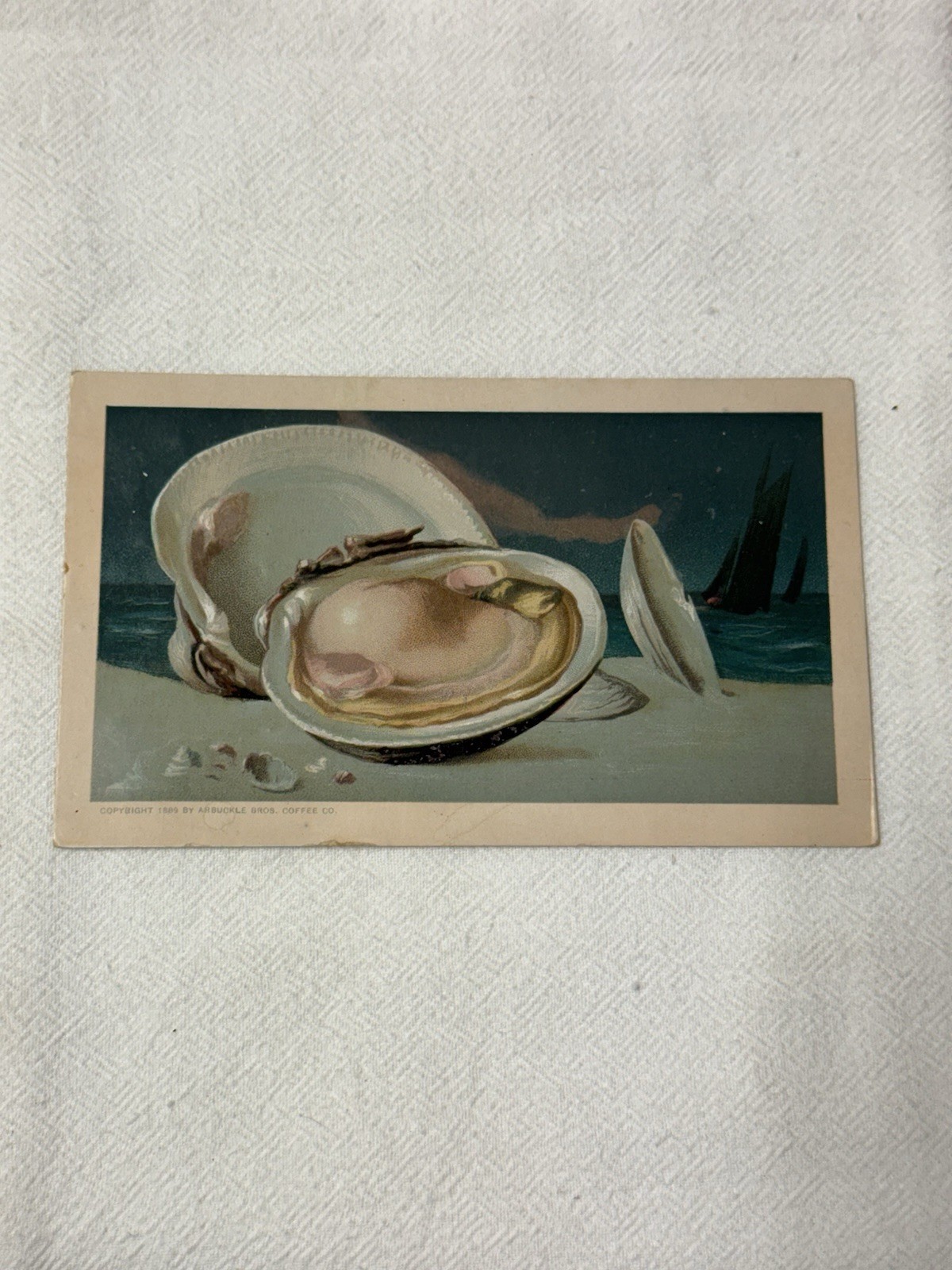 Old 1889 Arbuckle's Ariosa Coffee, No. 38 Clams, Trade Card