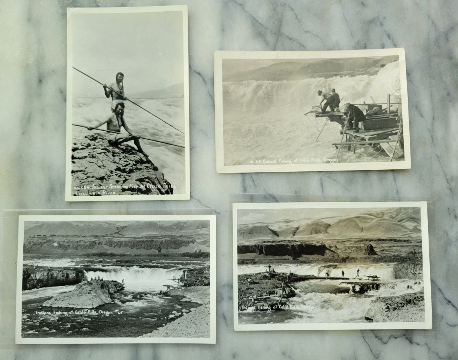 Columbia River Oregon Celilo Falls Indians Spearing Fish Lot of 4 1930s VTG RPPC Columbia River Oregon Celilo Falls Indians Spearing Fish Lot of 4 1930s VTG RPPC