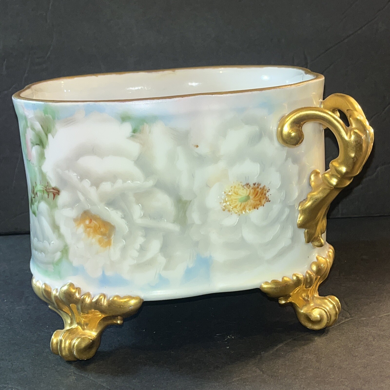Antique Limoges Jardiniere HP Roses Footed Bowl Planter Ferner Cache Pot Gold Antique Limoges Jardiniere HP Roses Footed Bowl Planter Ferner Cache Pot Gold