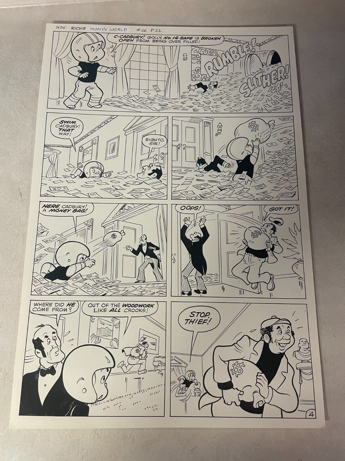 RICHIE RICH #26 ORIGINAL ART Money World 1976 FOOTBALL WORKS OUT WITH MONEY RICHIE RICH #26 ORIGINAL ART Money World 1976 FOOTBALL WORKS OUT WITH MONEY