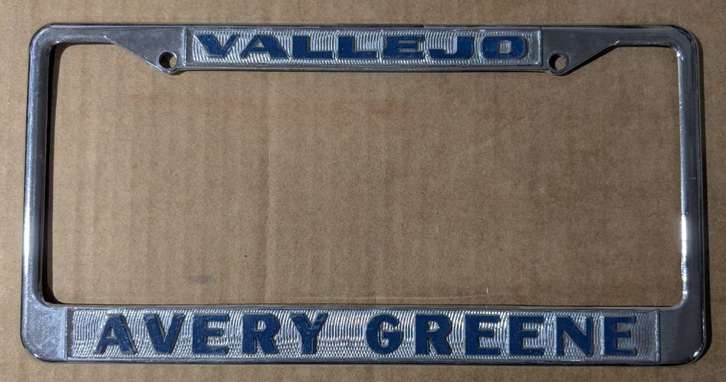 VTG Metal Vallejo CA Avery Greene Embossed Honda Dealership License Plate Frame VTG Metal Vallejo CA Avery Greene Embossed Honda Dealership License Plate Frame