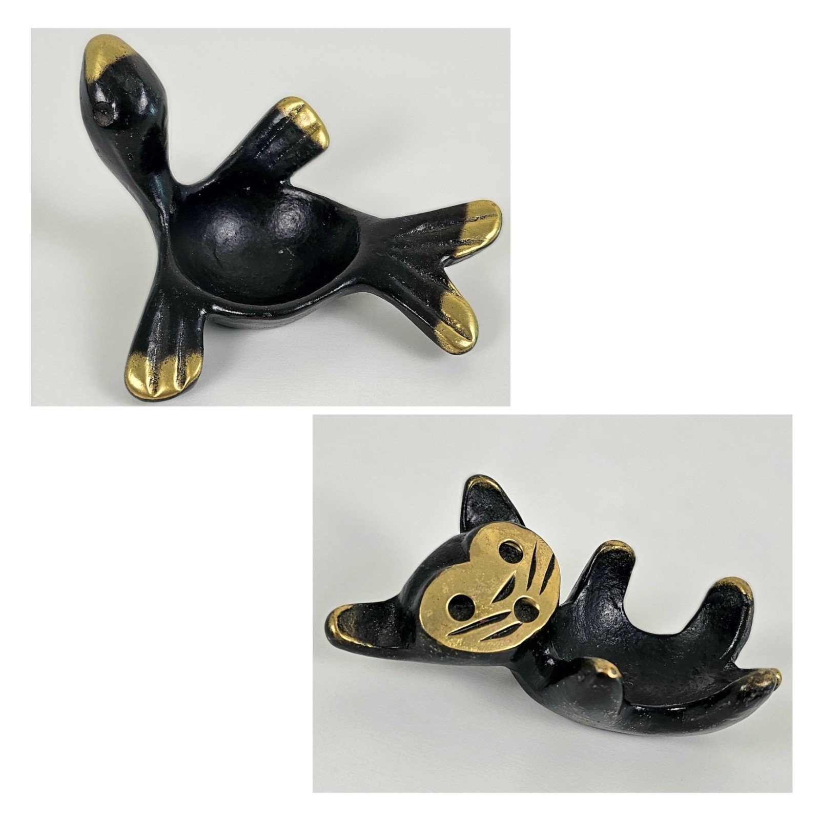 Vintage Walter Bosse Style Black Gold Cat Seal Figurine Lot Mid Century Modern