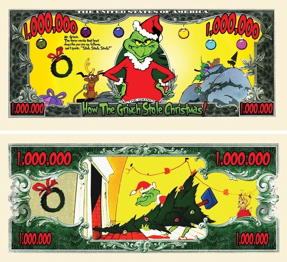 ✅ Pack of 100 The Grinch Christmas Collectible Funny Money Dollar Bills ✅