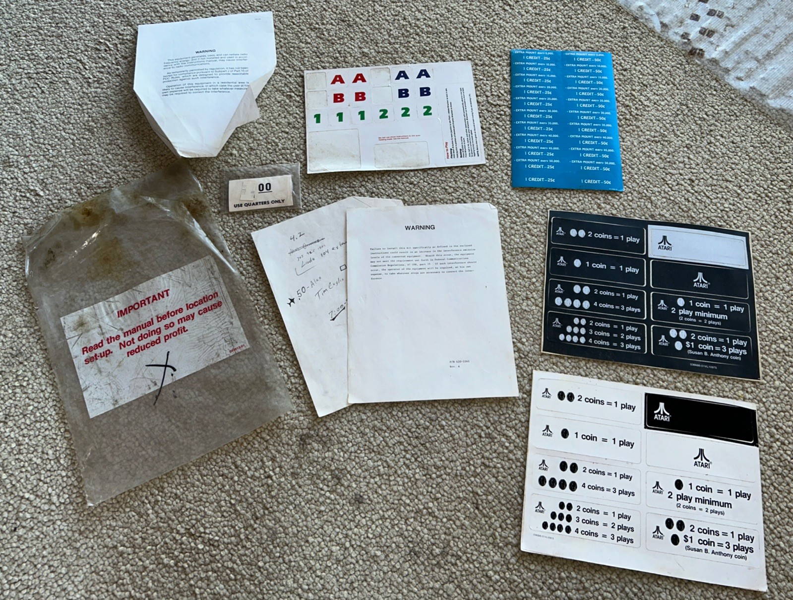 Original ATARI Decals Paperwork Maintenance Service Manual Arcade Video Game Original ATARI Decals Paperwork Maintenance Service Manual Arcade Video Game