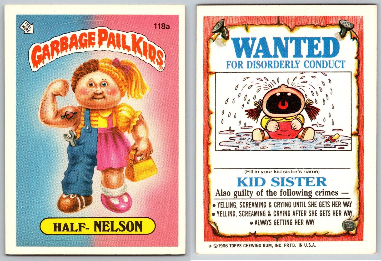 1986 Topps Garbage Pail Kids GPK Original Series 3 Half NELSON 118a 1-Star NM