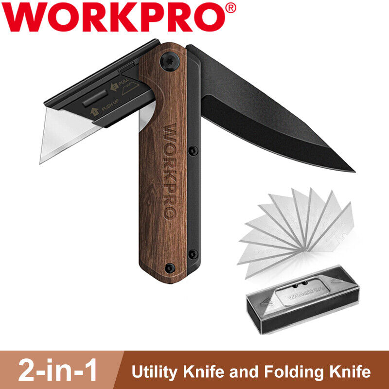 WORKPRO 2-in-1 Folding Knife Utility Knife Belt Clip Quick-Change Box Cutter NEW