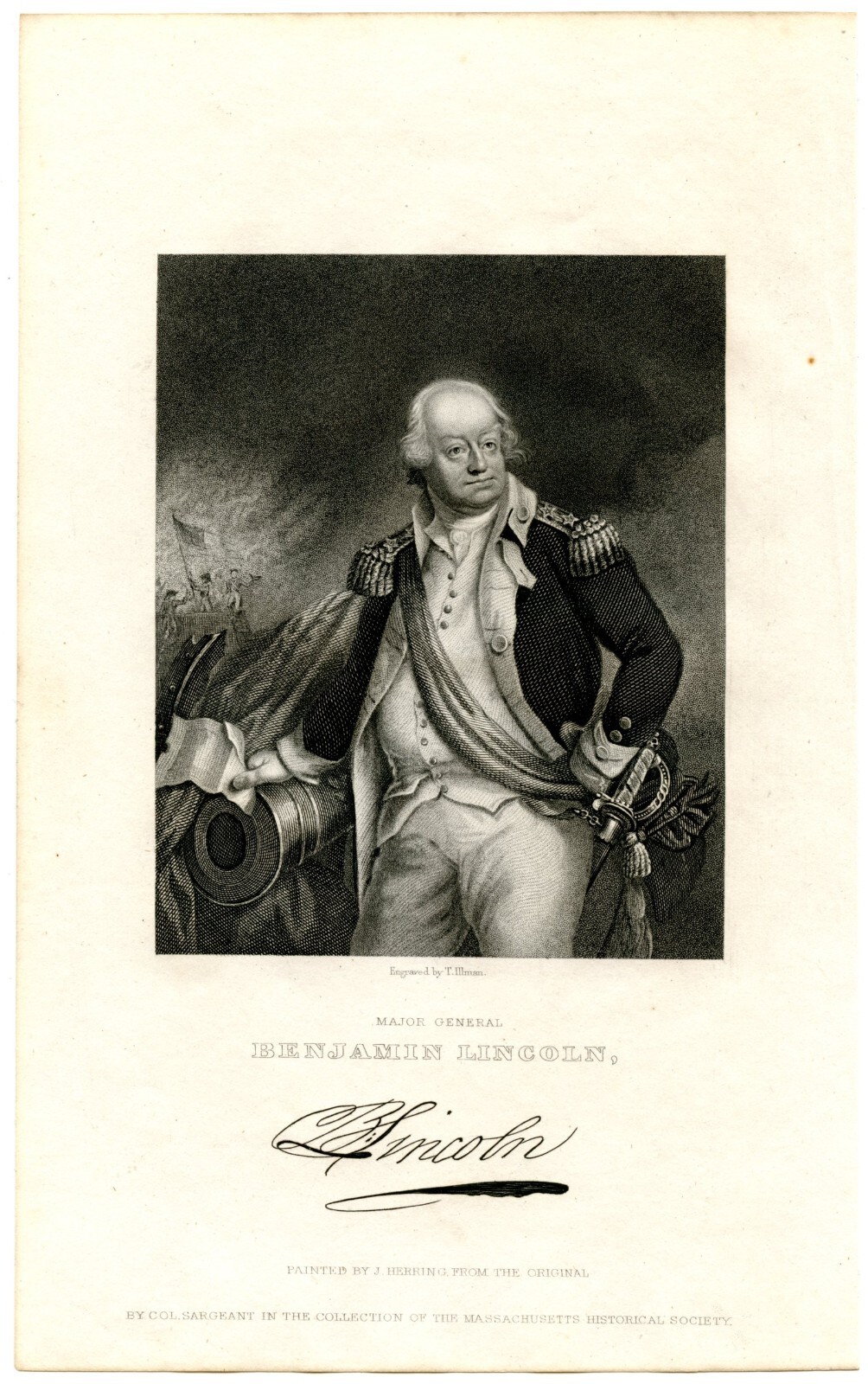 BENJAMIN LINCOLN, Revolutionary War General/Secretary of War, Engraving 9487 BENJAMIN LINCOLN, Revolutionary War General/Secretary of War, Engraving 9487