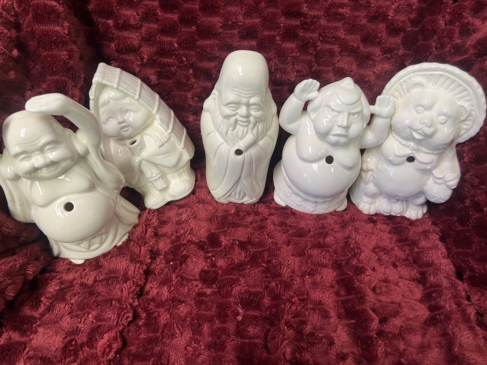 Vintage Benihana of Tokyo Ceramic Sake Pourers Lot of 5 Buddha Monk Figures
