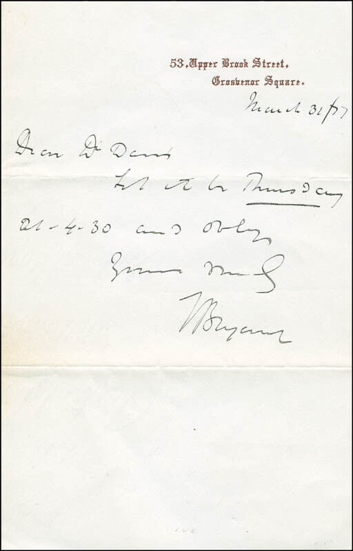 THOMAS BRYANT - AUTOGRAPH LETTER SIGNED 03/31/1877