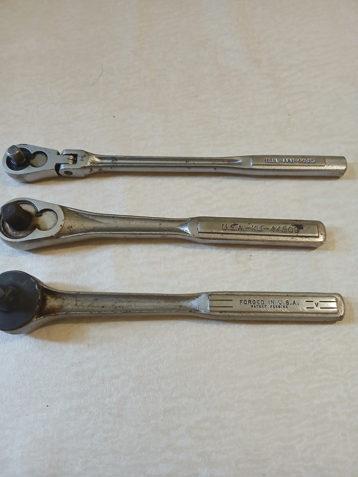 3pc Vintage Craftsman USA Quick Release Ratchets. V series, 1/2 3pc Vintage Craftsman USA Quick Release Ratchets. V series, 1/2