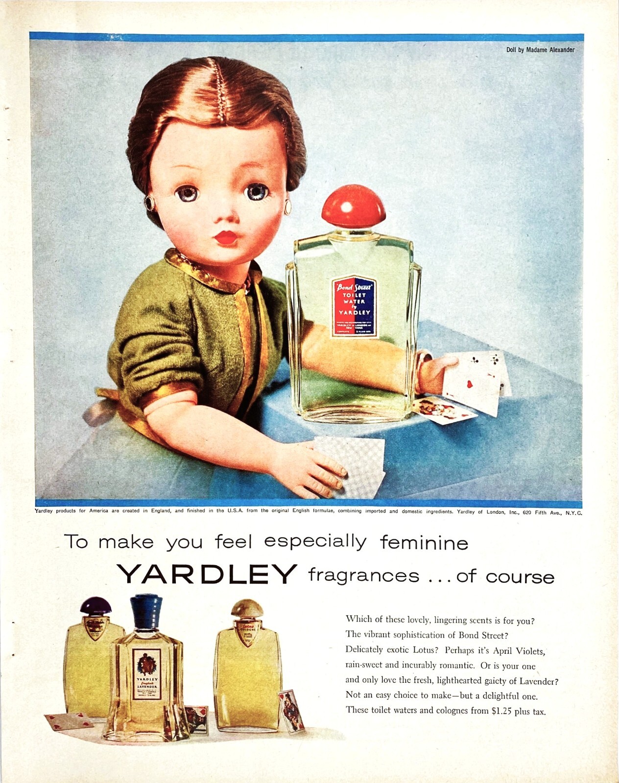 Yardley Feminine Fragrances Lotus Lavender 1957 McCall\'s Vtg Magazine Print Ad